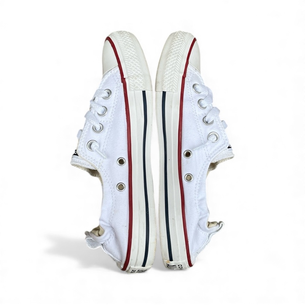 Converse White Sneakers with Red and Navy Stripe - Picture 9 of 13